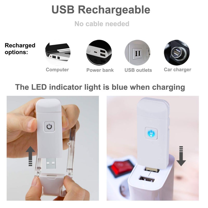 HONWELL Rechargeable Clip On LED Book Light, 3 Brightness Levels Dimmable Bookmark Light for Eye-Protection, Portable Reading Lamp for Bookworms, Travel (White) - Image 5